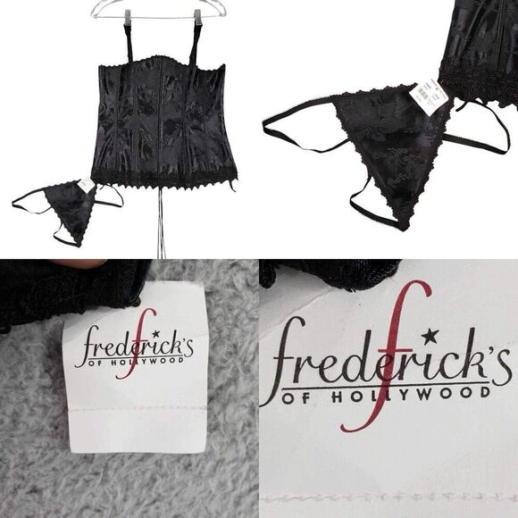 Fredricks of Hollywood Black Corset Lace Up Satin 38 Goth Fairy New Victorian - Picture 1 of 13